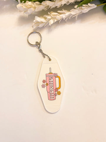 Hydrate White Acrylic Motel style Keychain