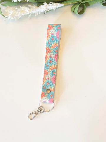 Bright floral Leather Wrist Strap