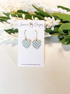 Mint Checkered Heart Earrings