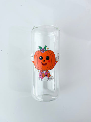 Pumpkin 20 oz Can Glass w/ Bamboo Lid & Glass Straw