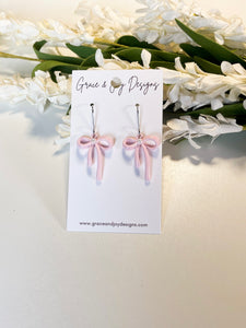 Light Pink Bows with Pearls Earrings