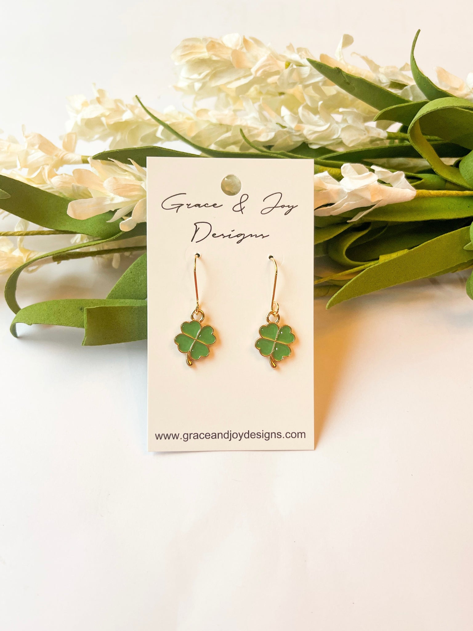 Gold & Green Clover Earrings