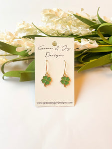 Gold & Green Clover Earrings
