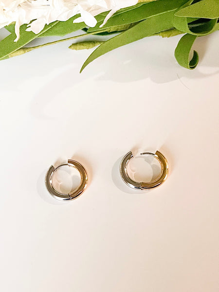 Two-tone silver & Gold Huggie Earrings