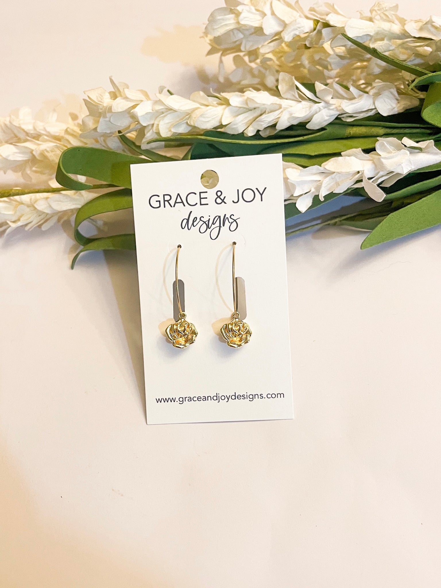 Gold Rose Hoop Earrings