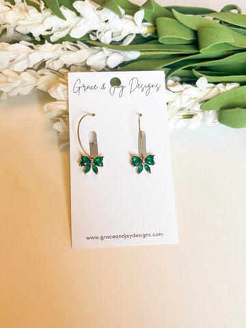 Green Bows on Hoops Earrings