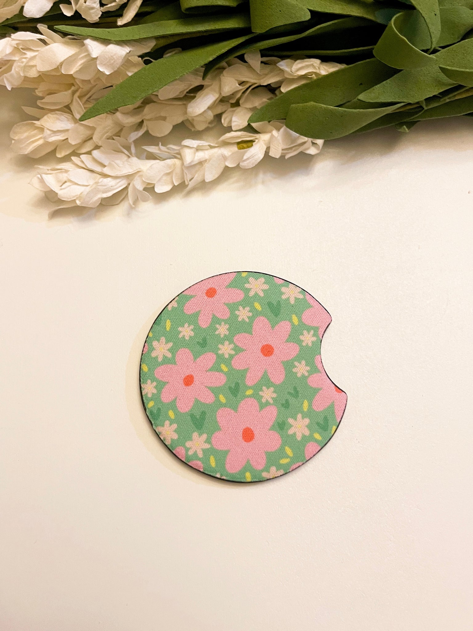 Pink Flowers Neoprene Car Coaster