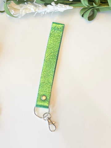 Shiny Metallic Green Leather Wrist Strap