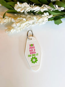 You hit a curb White Acrylic Motel style Keychain