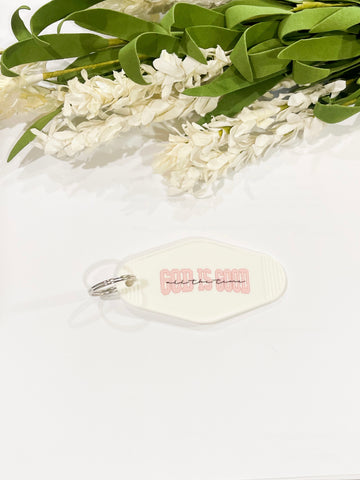 God is good White Acrylic Motel style Keychain