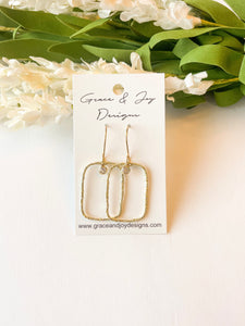 Textured Gold Rectangle with Crystal drop Earrings