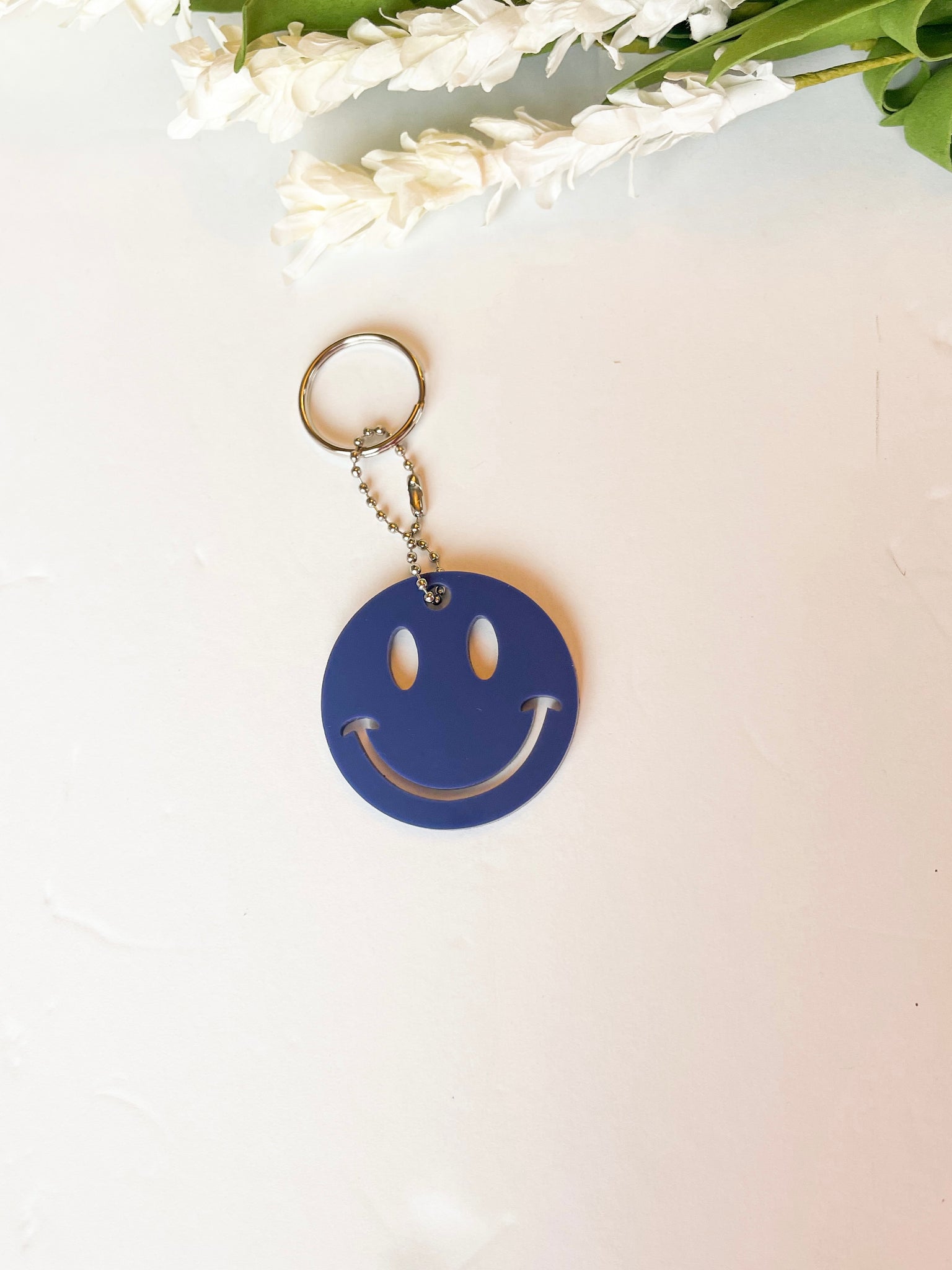 Navy Happy Face Acrylic Keychain