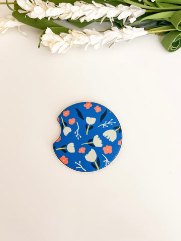 Blue flowers Neoprene Car Coaster