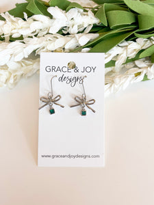 Bow with emerald Drop Earrings