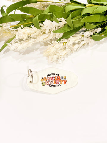 Social Anxiety White Acrylic Motel style Keychain