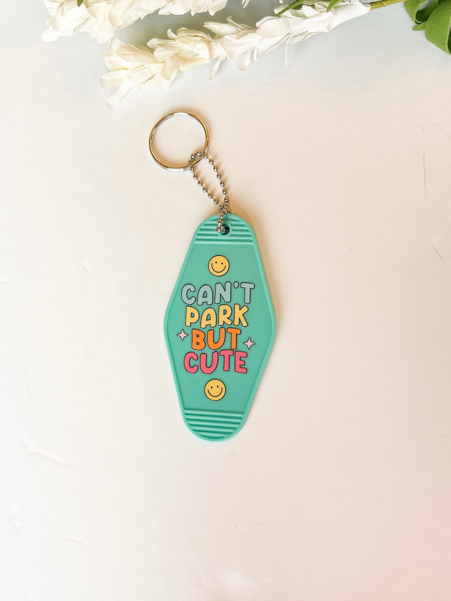 Can’t Park Teal Acrylic Motel style Keychain