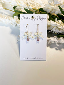 White Bows & Pink Drop Earrings