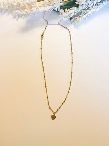 Gold Heart on ball and chain Necklace 17.5”