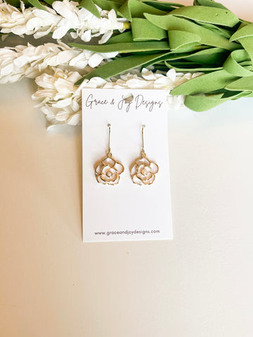 Ivory & Gold Flower Earrings