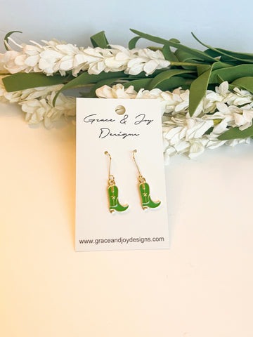 Green Boot Earrings