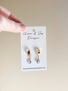 Mini blue drops on Huggie Earrings