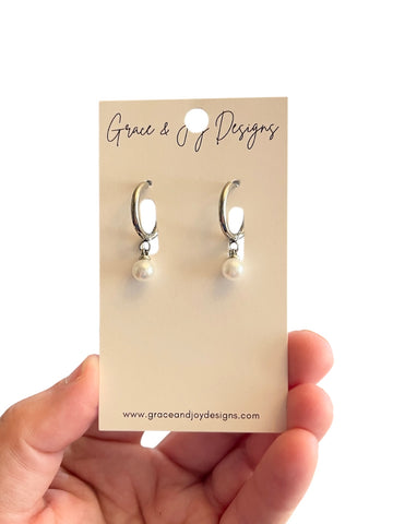 Faux Pearls on Thin Huggie Earrings
