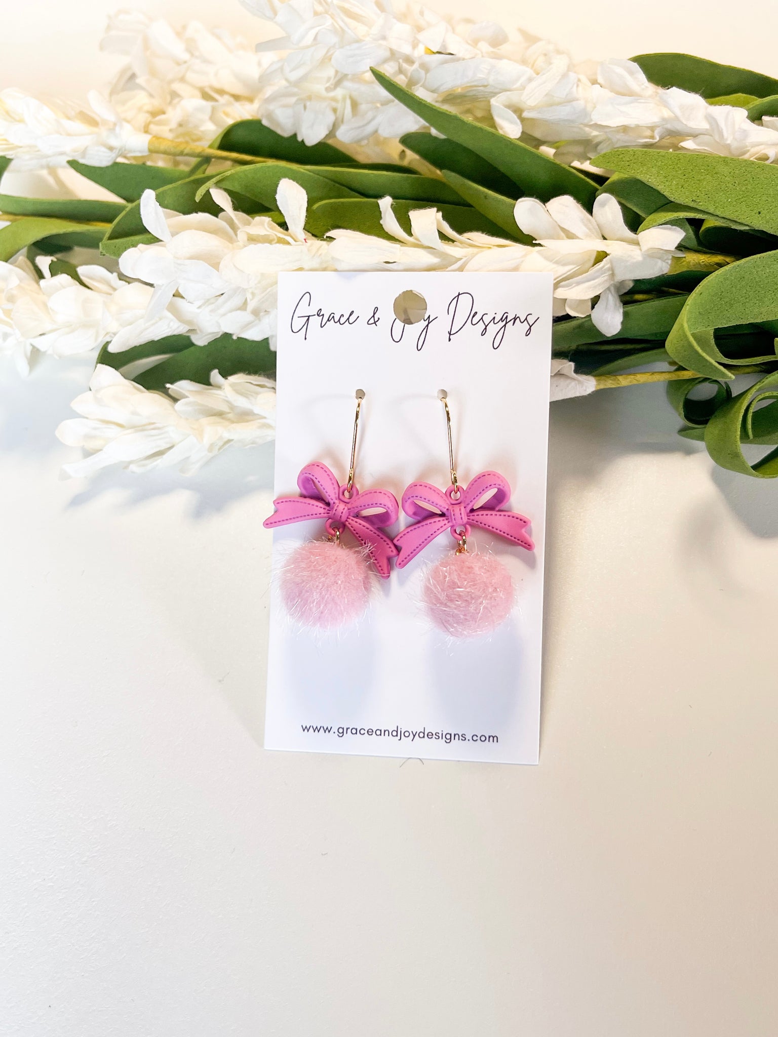 Pink Bows & Pom Pom Earrings