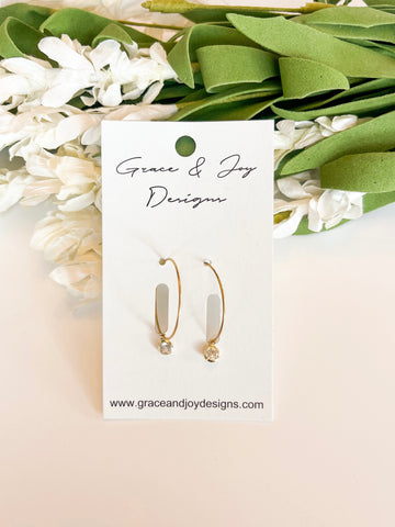 Faux Diamond Drop Hoop Earrings