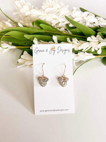 Gold Faux Diamond Mouse Head Earrings