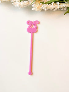 Bright Pink Cherry Bow Stir Stick