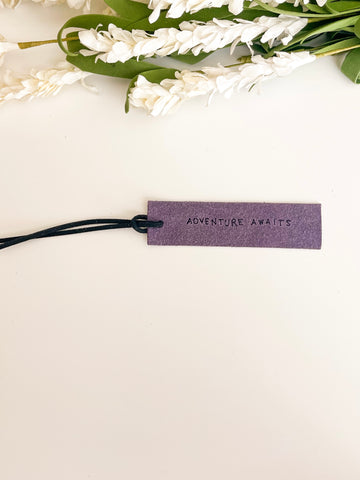 Adventure Awaits Hand Stamped Leather Bookmark