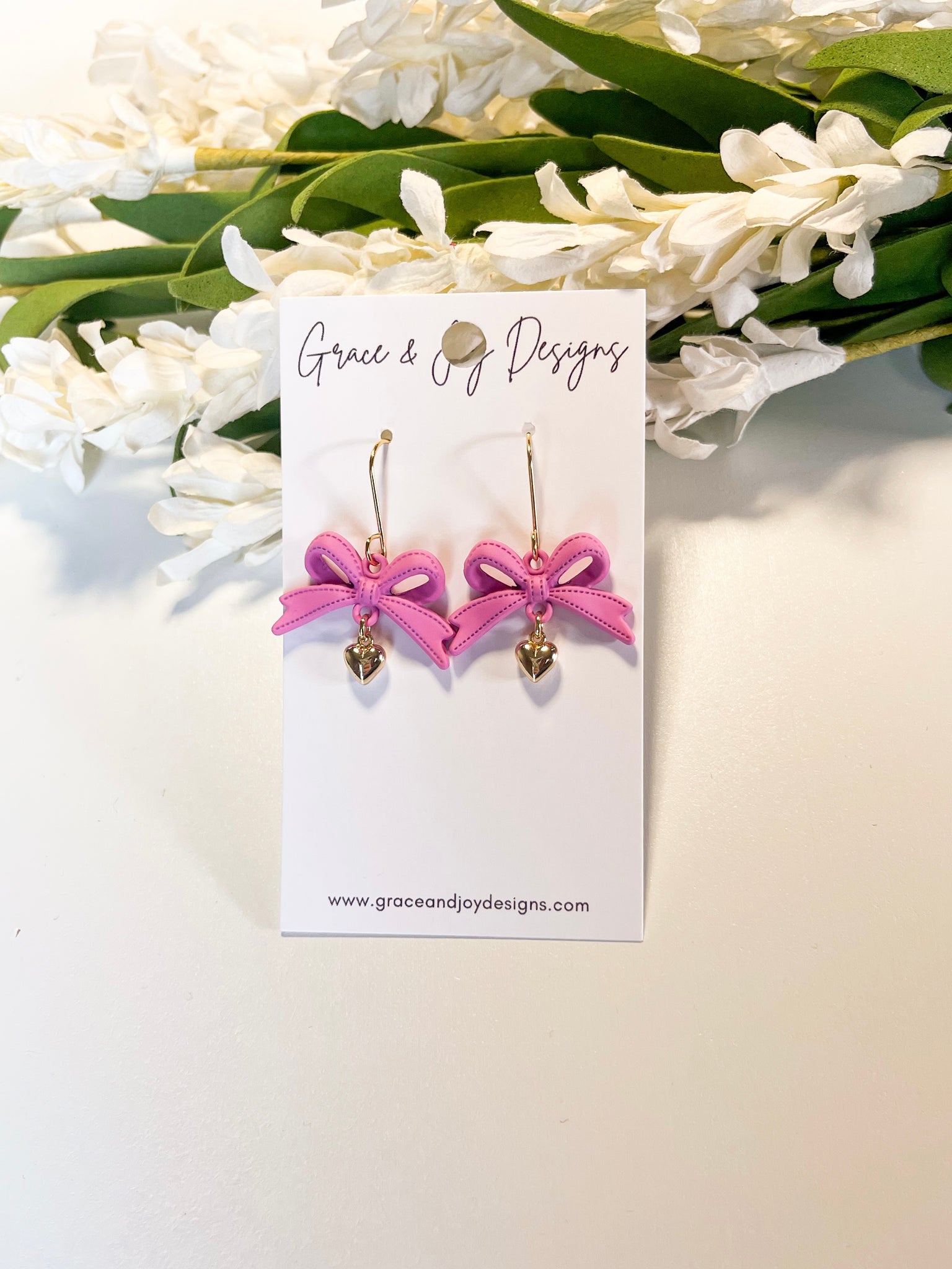 Pink Bows with Puff Hearts Earrings