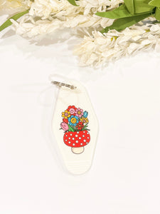 Mushroom Floral White Acrylic Motel style Keychain