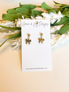 Gold Bow on Ball Stud Post Earrings