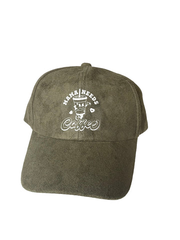 Olive Green Faux Suede Mama needs coffee hat