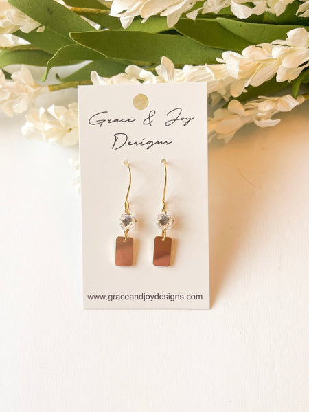 Shiny Gold Drop with faux diamond Earrings