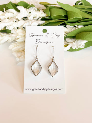 Shimmering Silver Leaf-Shaped Crystal Earrings