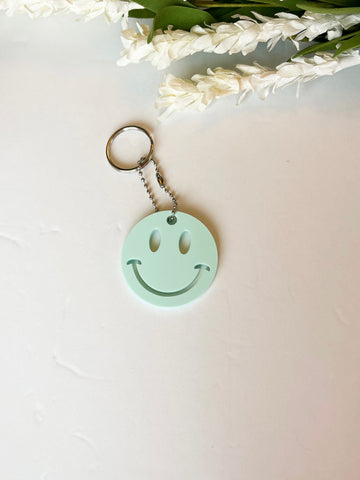 Mint Happy Face Acrylic Keychain