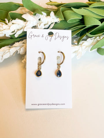 Black Teardrops on Skinny Huggie Earrings