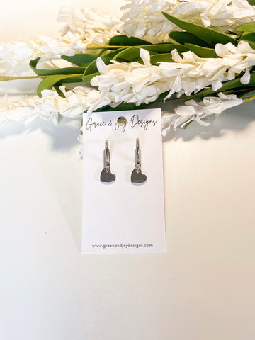 Thin silver Huggies with silver hearts Earrings