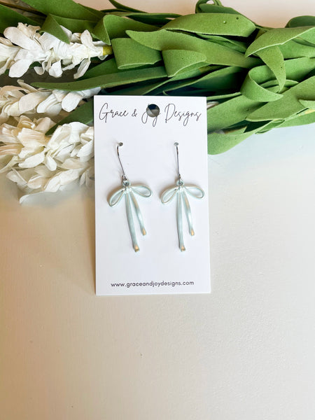 Shiny Mint Bow Earrings