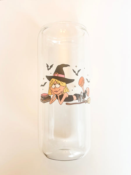 Lizzie 20 oz Can Glass W/ Bamboo Lid and Glass Straw