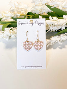 Pink Checkered Heart Earrings