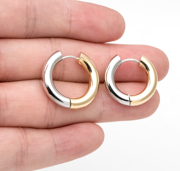 Two-tone silver & Gold Huggie Earrings