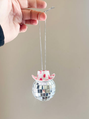 Pink Cowprint Cowboy Disco Ball Car Charm