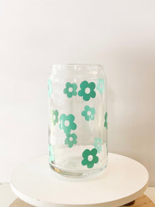16 oz Floral Can Glass