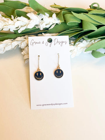 Black Happy Face Earrings