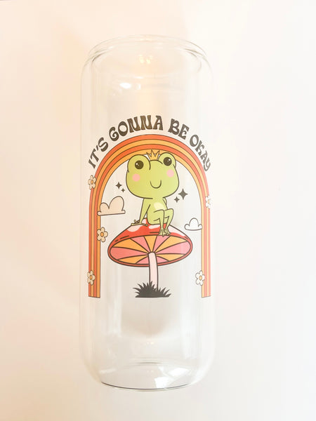 Frog Be Ok 20 oz Can Glass w/ Bamboo Lid & Glass Straw