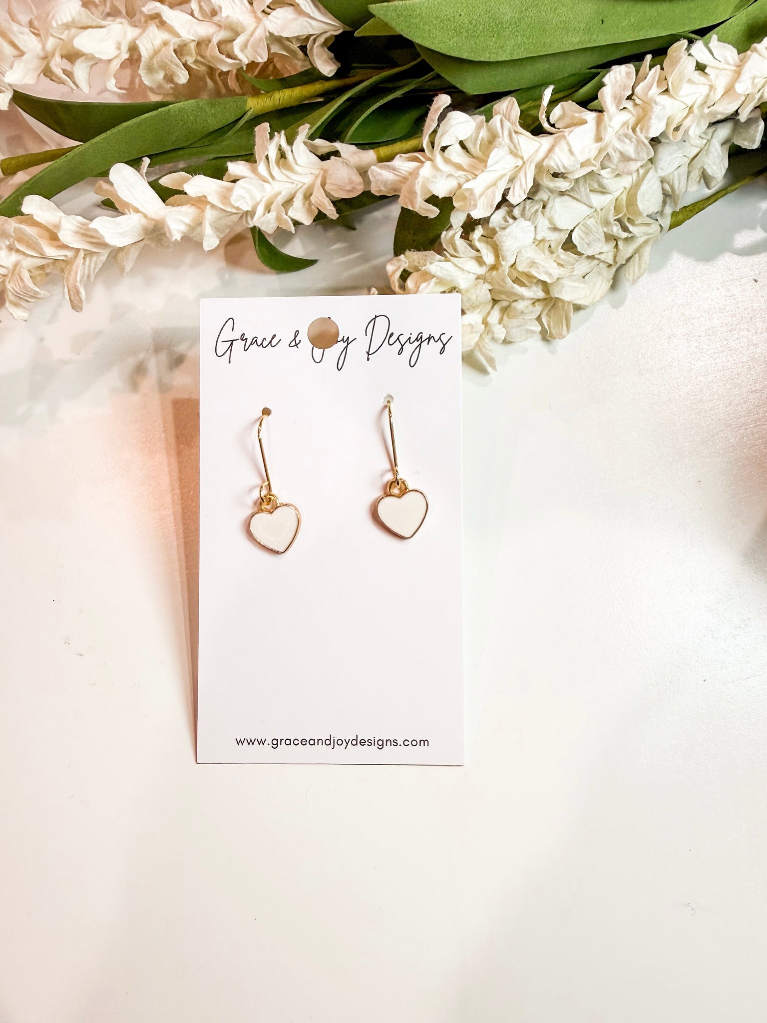 White Heart Earrings