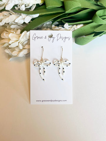 Black/White Polka Dot Bow Earrings